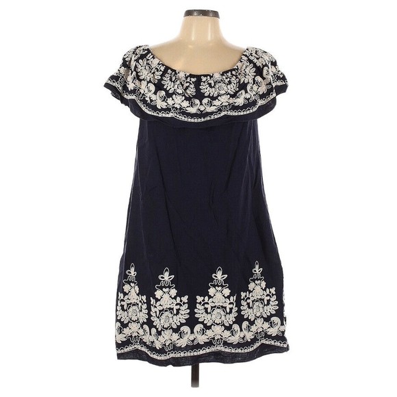 Label by Five Twelve Off Shoulder Dress Navy White Embroider - Picture 1 of 5